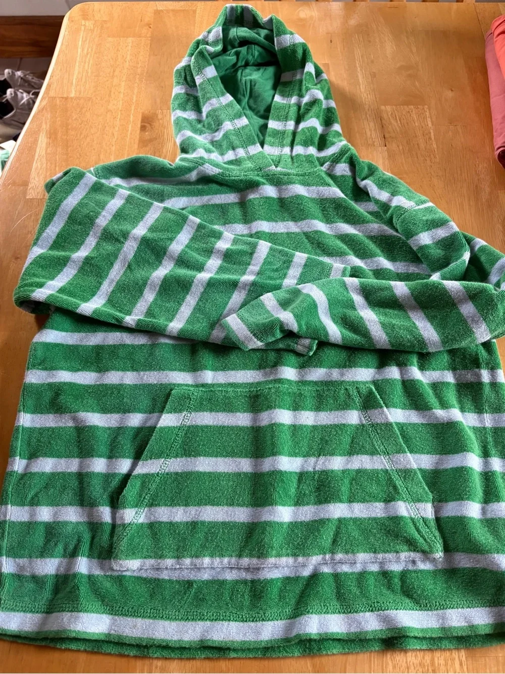 Boden Green and Light Blue Striped Kids Swim Coverup Hoodie